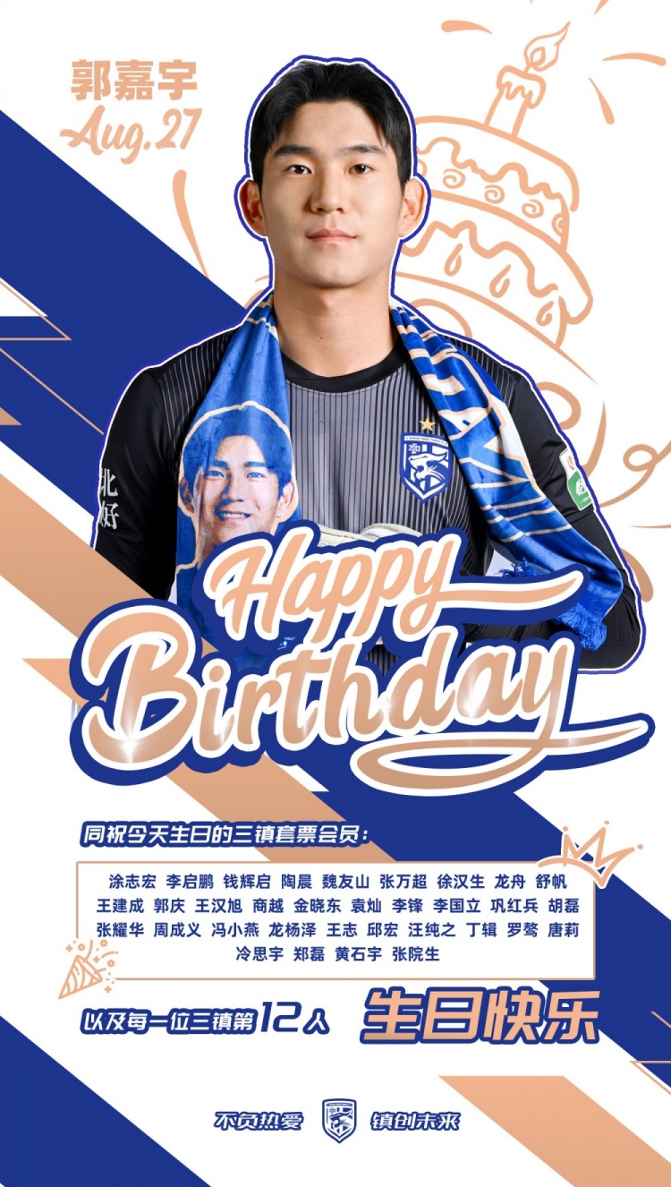 今天是门将郭嘉宇的生日 祝他生日快乐